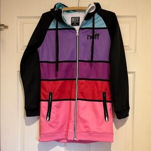 Neff Multicolor Block Hoodie - Black, Purple, Pink, Red, Blue size medium